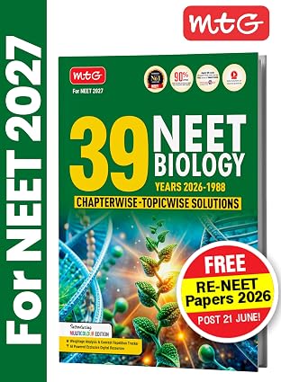 MTG NEET PYQ 39 Years Biology Book For 2026-2027 Exam | Chapterwise Topicwise Solved Question Papers | Free Video Solutions | AI Powered Digital Resource - Image 1