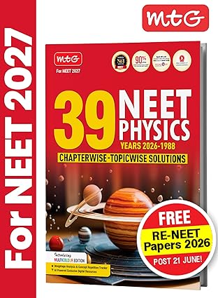 MTG NEET PYQ 39 Years Physics Book For 2026-2027 Exam | Chapterwise Topicwise Solved Question Papers | Free Video Solutions | AI Powered Digital Resource - Image 1